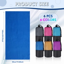 Oudain 6 Pieces Quick Dry Travel Towel Bulk, Microfiber Beach Towel with Bag Compact Soft Trip Towel Lightweight Adults Towel for Camping, Gym Beach Swimming Yoga, 20 x 39 Inches (Classic Color)