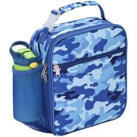 Bagseri Lunch Bag for Boys - Kids Lunch Box Reusable Leak-Proof and Insulated Kids Lunch Bag with Water Bottle Holder Boys Lunch Box for Daycare and School, Blue Camo