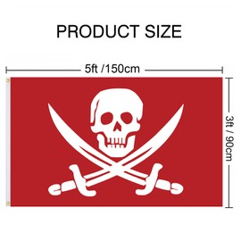 QERPRE Bloody Red Pirate Flag 3x5 Ft Classic Calico Jack Rackham Jolly-Roger Flags with 2 Brass Grommets Heavy Duty Polyester for Outdoor Boat Garage Room Decor Nautical Themed