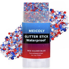 MEICOLY Red White and Blue Face Body Glitter Stick,Hair Glitter Stick for Kids Women,Sparkle Patriotic Pride Chunky Glitter Makeup,4th of July Accessories Outfits for Women