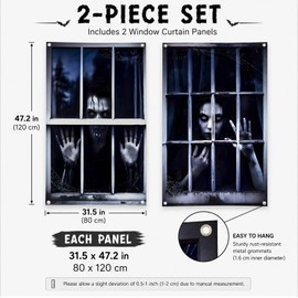 2Pcs Halloween Ghost Window Curtain Cover, Scary Halloween Decorations