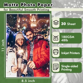 Transfer Master Matte Photo Paper 8.5X11 Inches 48LB for Inkjet Printers Dye Ink for Photos and Crafts Single-Sided 30sheets 180GSM
