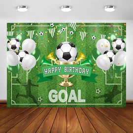 Avezano Soccer Party Backdrops Sports Themed Party Decorations Soccer Happy Birthday Wall Hanging Photo Background for Boys Birthday Party Banner Supplies 84 x 60 Inches Green