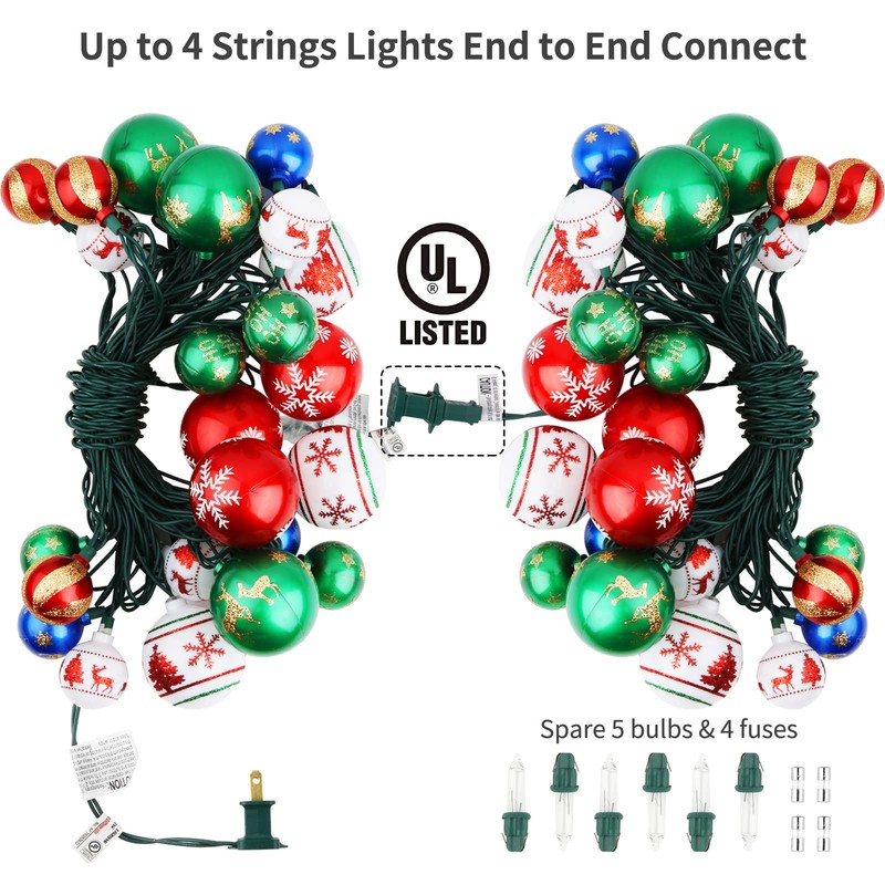 AIRIVO Christmas Tree Ball Ornaments, 28ft 25 Bulb Outdoor Christmas
