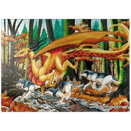 MyPuzzle Running Free Dragon with Wolves - Carla Morrow - Premium 1000 Piece Jigsaw Puzzle for Adults