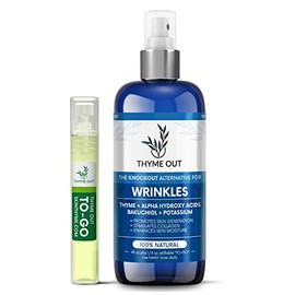 Thyme Out Spray facial antiarrugas natural con tomillo, bakuchiol, AHA, beta caroteno y potasio, combate las arrugas, líneas finas, inflamación y sequ