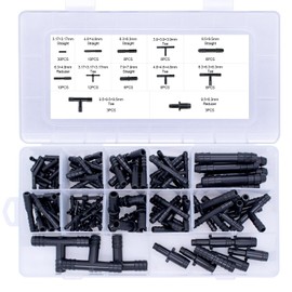 NVGFTG 113-Piece T-Connector Hose Connector Set, 12 Sizes T Hose Connector Assortment Car, Irrigation Connection Kit for Hoses, Drip Hose, Black