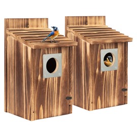 2 Pack Bird Houses for Outside with Metal Predator Guard for Bluebird Wren Swallow Finch, Carbonized Wooden Nesting Boxes for Outdoor, Sturdy Bird House,Easy to Clean