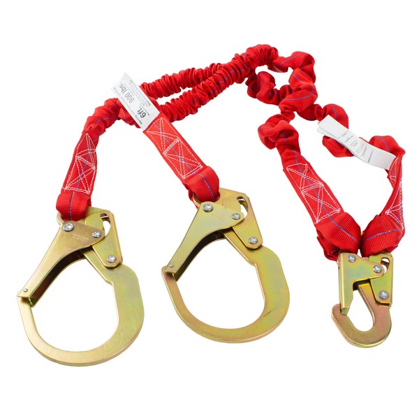 SPL-S102 Yellow Elasticated Internal Shock Absorbing Lanyard w/Two Steel Forged