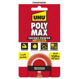 UHU 7004622 Poly Max Transparent Double Tape, 1.5 m x 19 mm