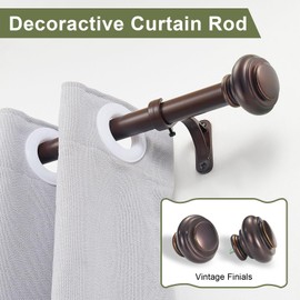 72-144 Inches Curtain Rods for Window, Vimayta 1 Inch Diameter Drapery Rod with Resin Finials, Ideal Adjustable Heavy Duty Single Curtains Rod for Bedroom, Living Room Decoration, Matte Brown