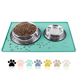 Coomazy Silicone Dog Cat Bowl Mat Waterproof Pet Feeding Placement Tray to Stop Cat Food Spills and Water Messes Out to Floor (L: 23.6x15.7in, Black)