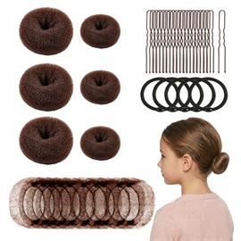 whisrvival 10 Hair Nets & 6 Hair Donut Bun Maker(2" Small & 3" Medium) - 41Pcs Sock Bun Kit Includes 12" Invisible Hairnets, 20 U Bobby Pins & 5 Hair Ties for Girl Woman Dance Ballet (Brown)