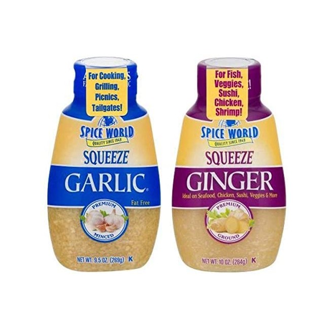 Spice World Squeeze Bundle: Premium Ground Ginger (10 Oz.) & Premium Garlic (9.5 Oz.)