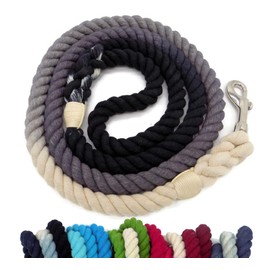 Sier 5ft Ombre Rope Dog Leash Braided Cotton Heavy Duty Strong Durable Multi-Colored (Black Grey)