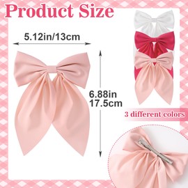 Incinkod 3 Pcs Hair Bows for Women, Bow Hair Clips, Cute Silky Satin Womens Hair Bows, Bow Clips for Women (White, Pink, Hot Pink)