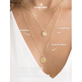 BONNYBIRD® Ketten Set Gold Kette mit Plättchen Layering Kette Damen Edelstahl, Anhänger Kette Gold Damen Multi Chain Halsketten Set Goldkette Damen