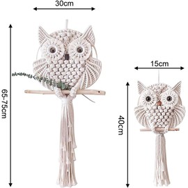 Oriental riverkit Owl Macrame Wall Hanging, Woven Tapestry, Hand Craft Owls Dream Catchers, Cotton Boho Home Decorations for Dining Room, Living Room, Bedroom or Hallway (15 * 45cm)