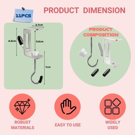 11 Pcs Desk Hook for Bag,Upgraded 2-Hook Metal Clamp Hooks,Purse Hook for Table,Adjustable Heavy Duty Clipa Bag Hanger Under Desk,Shelf Hooks for Hanging with Scratch-Proof Rubber Cover