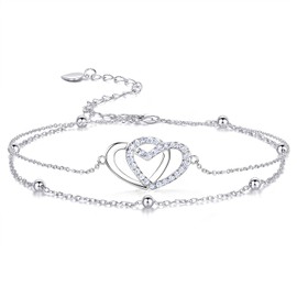 Bracelets for Women 925 Sterling Silver Heart Cross Sunflower Infinity Pearls Charm Adjustable Bracelet Birthday Christams Jewelry Gift for Her Women, Sterling Silver, Cubic Zirconia