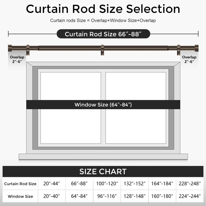 VOIIY Bronze Curtain Rods for Windows 48 to 84 Inch(4-7