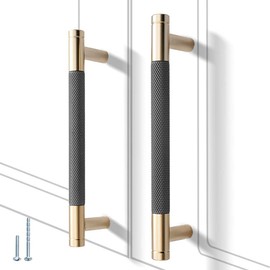 Guoharda 2 Pack 5 Inch 128 mm Knurled Cabinet Handles Cabinet Pulls Aluminum Handles Knurled Drawer Pulls Gold and Grey Oxidation Finish with Diamond Pattern 6" Length (5" Hole Center)