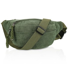 Hejo Bum Bag Women's Corduroy Shoulder Bag Women's Fashionable Belt Bag for Men and Women Crossbody Bag with Large Capacity Cross Bag for Everyday Life, Sports, Travel, Running, School (Green), Green,