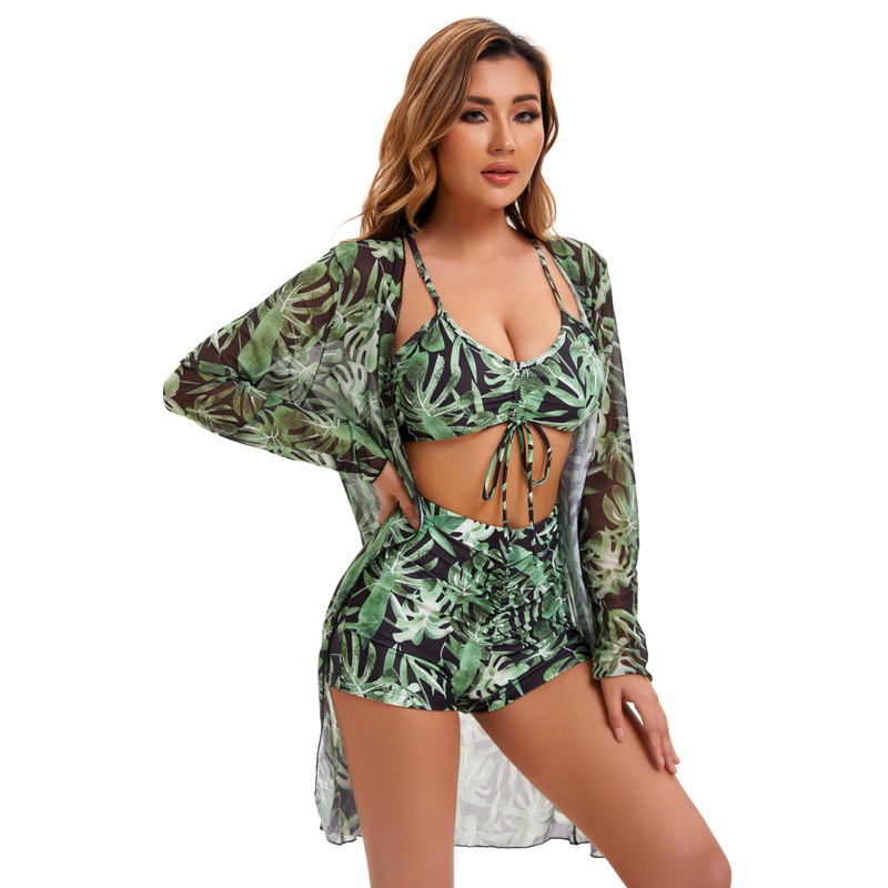 Yknktstc Womens 3 Pieces Bikini Set Swimsuit Tropical Beach Cover