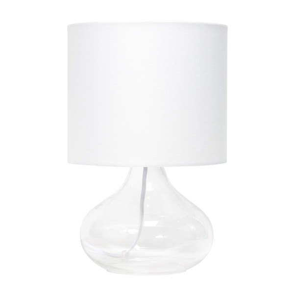 Simple Designs LT2063-CLW Small Glass Raindrop Bedside Table Lamp with White Fabric Shade, Clear