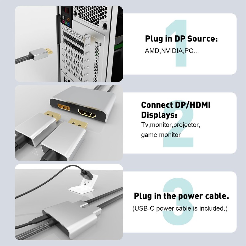 UANTIN DisplayPort to HDMI and DisplayPort Adapter, 4K 60Hz DP
