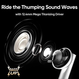 Realme Buds Air 5 True Auriculares inalámbricos, 50 dB ANC, 12.4 mm Mega Titanized Dynamic Bass Driver, 38 horas de reproducción con carga rápida y 45 ms de latencia ultrabaja en la oreja, blanco