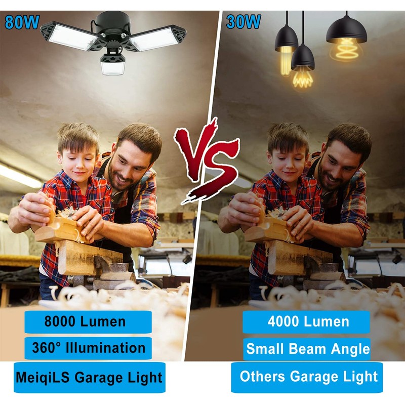 LED Garage Light, 80W 8000 Lumen Ceiling Lights with 3