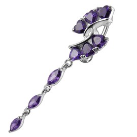 Purple CZ Crystal Stone Tetra Heart with Triple Marquis Dangling Reverse Bar 925 Sterling Silver Belly Ring Body Jewelry
