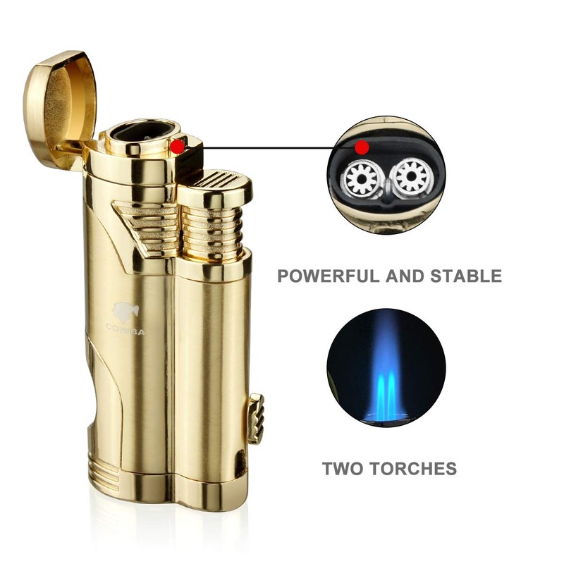 Cigar Torch Lighter with Punch Butane Refillable Lighters 2 Jet