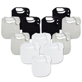 Organic Cotton Baby Bibs - Neutral Design, Ultra-Soft and Absorbent, Side Snap for Easy Removal, Adjustable Sizes, Reusable, Ideal for Drooling, Teething, and Feeding,12-Pack