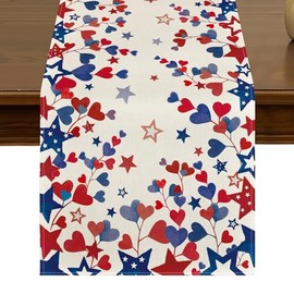 Patriotic Blue Red Stars 4th of July Table Runner 13x72 Inch Seasonal Kitchen Dining Table Decor for Indoor Outdoor Farmhouse Home Party Decoration ZQ119