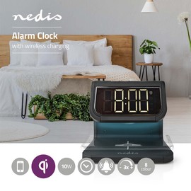 Alarm Clock with Wireless Charging | Qi Certified | 5/7.5/10 W | 1/1.1 A | USB-A Female | Night Light | 2 Alarm Times | Snooze Function
