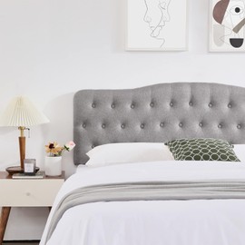 Iroomy Upholstered Headboard, Button Diamond Tufted Headboard with Adjustable Height and Solid Wood Leg, Linen Fabric Padded Headboard for Full Size Bed, Mordern Head Board (Grey, King)
