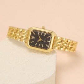 Top Plaza Watch for Women Men Casual Simple Bracelet Watches, Gold-Black Dial, small