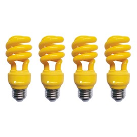 Xtricity Yellow Bug Light Bulbs Compact Fluorescent T2 Spiral, E26 Base, 13W (60W Equivalent), 800 Lumens, Outdoor, CFL, 120V – UL Listed (4 Pack)