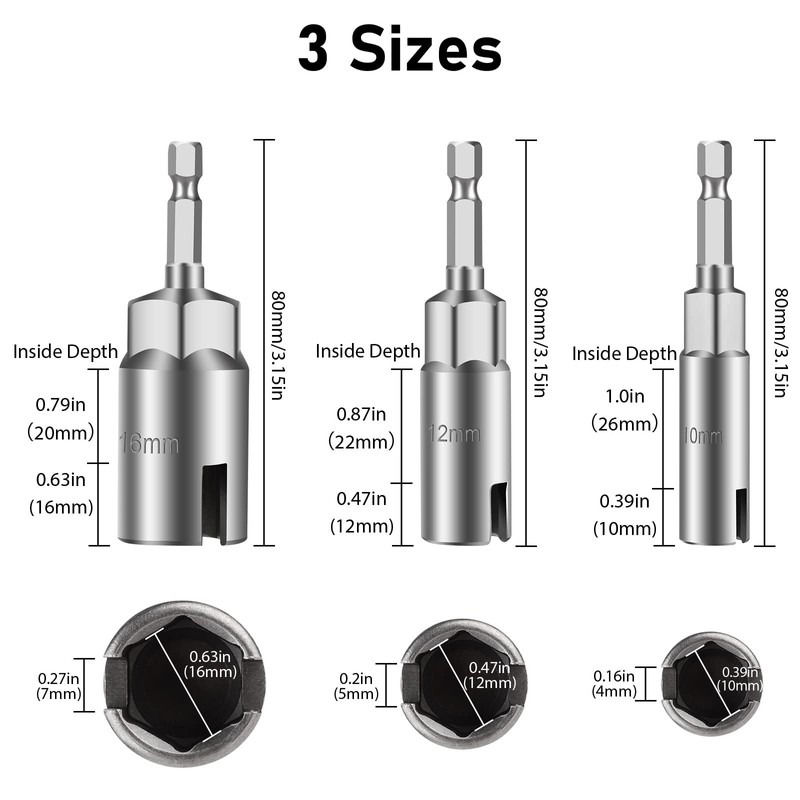 3 Pack Hex Shank Nut Driver, 1/4 Inches Hex Shank