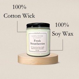 Fresh Strawberries Soy Candle | 6.5OZ | All-Natural, Non-Toxic | 45+ Hour Burn Time | Made in The USA | Simply Rose & Co.
