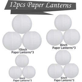 KUNYYI White Paper Lanterns 12Pcs Hanging Lanterns for Birthday Party, Wedding, Home Decor, Baby Shower Festive Decoration