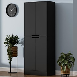 Housoul 71" Tall Kitchen Pantry Cabinet, 4 Doors Freestanding Cupboard Cabinet, Larder Cupboard with Adjustable Shelves, Kitchen Hutch Cabinet for Kitchen, Dining Room, Black