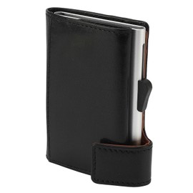 Golbe Men's Credit Card Case, Mini Wallet, Leather, Vegetable Tanned Leather, Aluminum Card Holder, RFID Blocking C-Secure, Black