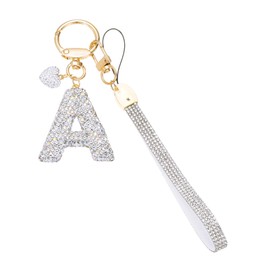PATIKIL Bling Letter Keychain, Sparkly Initial Keychains Diamond Letters Key Wristlet for Girls Women Bag Decorations Car Backpack Accessories, Silver-A