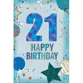 Age 21 Male Birthday Card - Green with Blue Numbers Stars & Gold Foil 7.75x5.25"