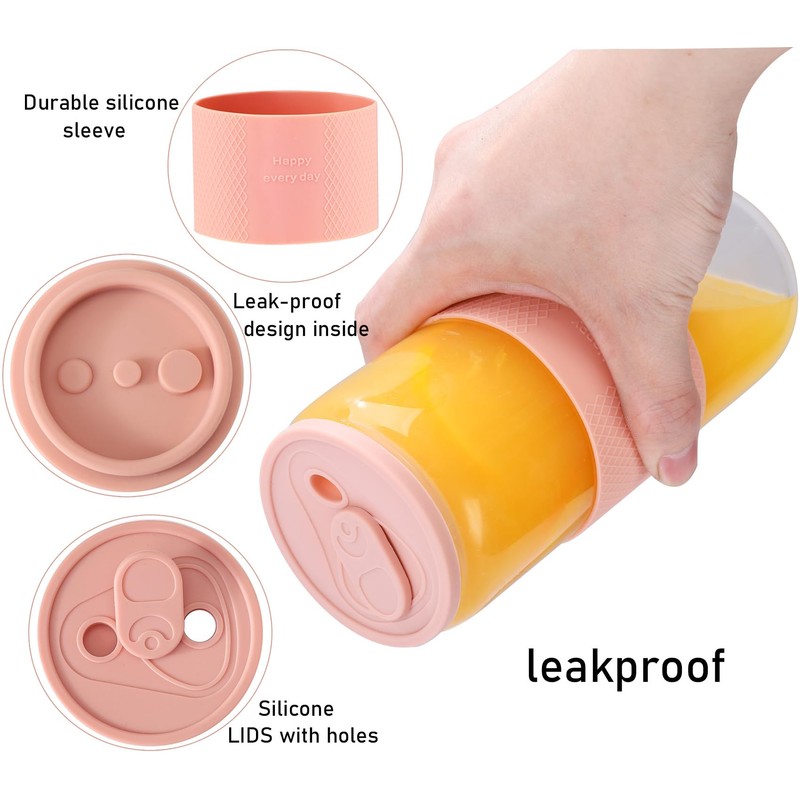 ASANMEYO 20oz Can Shaped Glass Cups with Silicone Lids and