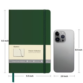 Comix 6 Pack Lined Journal Notebooks for Work, 240 Pages, 5.5"x8.3", Dark Green, Hardcover, A5 Medium College Ruled, Journaling Notebooks for Notes-taking, Fits for Office School Home