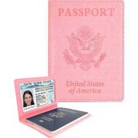 Sizobi Leather Passport Holder Covers, Passport Holder for Travel Women, RFID Blocking Wallet Case, International Travel Must Haves Travel Accessories for Women Men,Cruise Ship Essentials Gifts, Pink